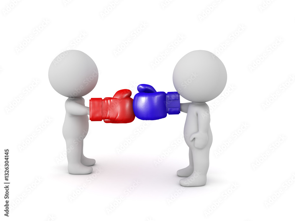 3D Characters with red and blue boxing gloves hitting the gloves 3D Characters with red and blue boxing gloves hitting the gloves
