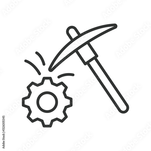 Mining Industry, icon in line design. Minerals, excavation, quarry, mining equipment, mining site, mining company on white background vector. Mining Industry, editable stroke icon