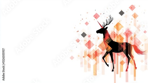 Majestic unicorn silhouette abstract background digital art fantasy environment side view photo