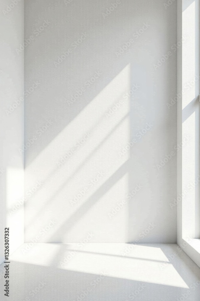 Obraz premium Sunlight Illuminates a Pristine White Room Corner, Offering a Simple and Elegant Blank Canvas for Design Inspiration