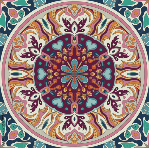 Mandala pattern in the style of Mogao Grottoes, China