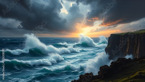 Stormy Ocean with Massive Waves