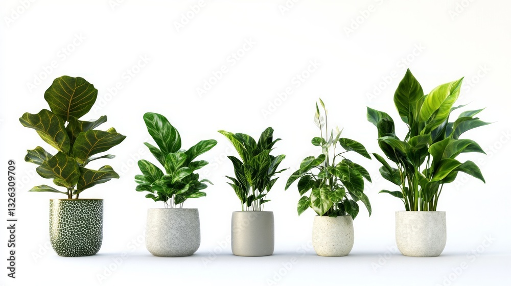 Fototapeta premium A row of potted plants with different sizes and shapes