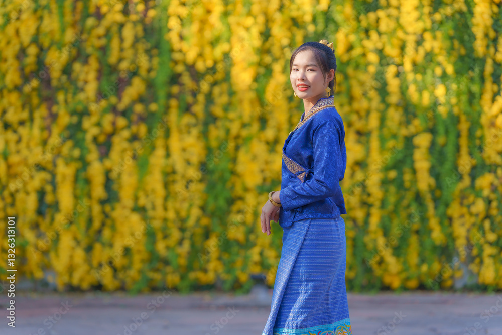 Pretty Asian women traveler in traditional Thai dress. Beautiful conventional Thai dresses Lanna style at Dhara Dhevi in Chiang Mai, Thailand. Tourist attraction. Lanna Fashion Portrait. Pretty Asian women traveler in traditional Thai dress. Beautiful conventional Thai dresses Lanna style at Dhara Dhevi in Chiang Mai, Thailand. Tourist attraction. Lanna Fashion Portrait.