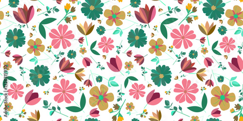 Wallpaper Mural Seamless floral pattern, Modern delicate colors, Botanical design on white background, Vector texture for textile and print, Illustration of spring summer flowers Torontodigital.ca