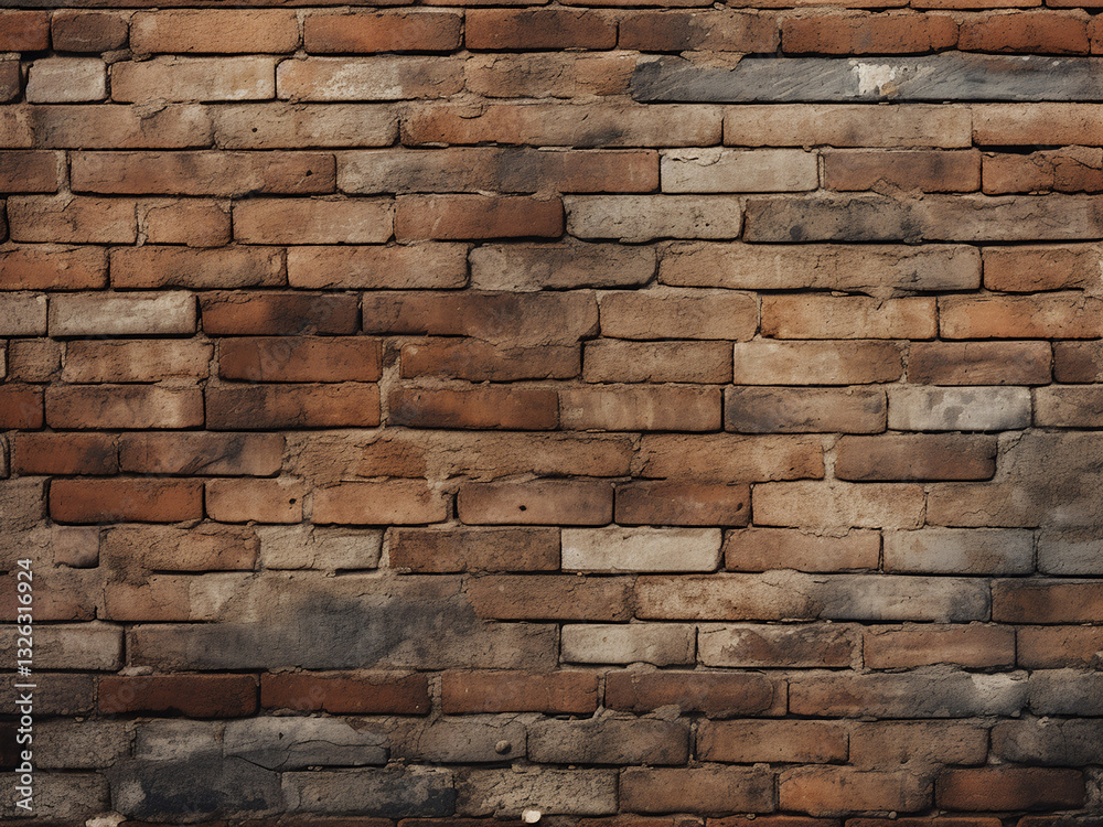 Fototapeta premium Close-up of a brick surface showing rough wear and natural texture displayed over time