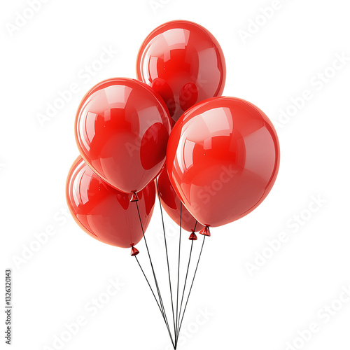 Bright red balloons floating, symbolizing celebrations and joyful moments, isolated on transparent bckground 
