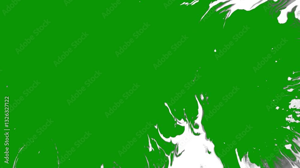 Green screen footage of green color splattering in irregular shapes, ideal for creating creative effects in videos.