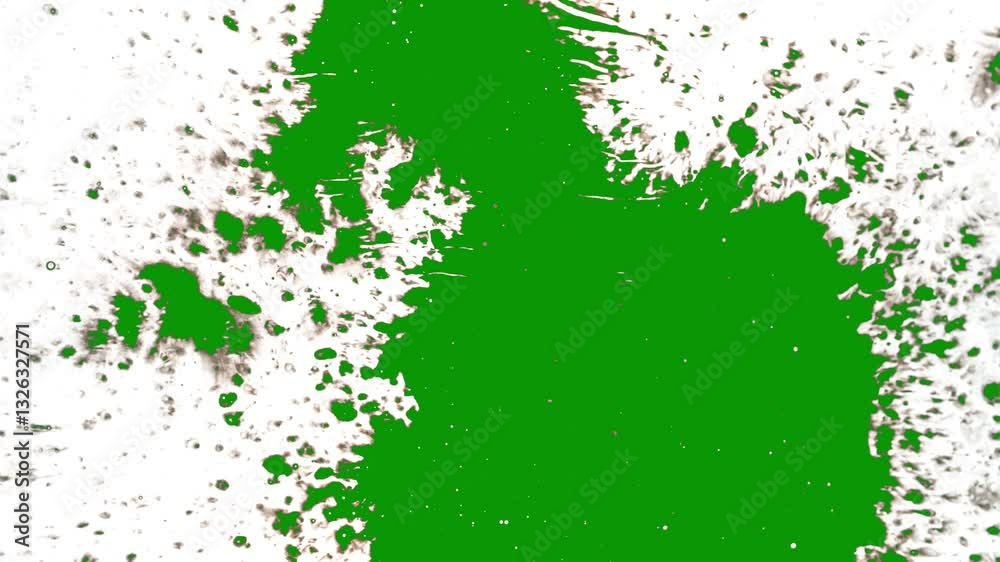 Green screen footage of green color splattering in an irregular shape, ideal for adding special and dramatic effects in videos.
