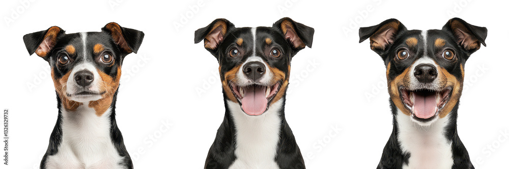 A trio of dog portraits displaying varied expressions, showcasing their playful and attentive personalities. A trio of dog portraits displaying varied expressions, showcasing their playful and attentive personalities.