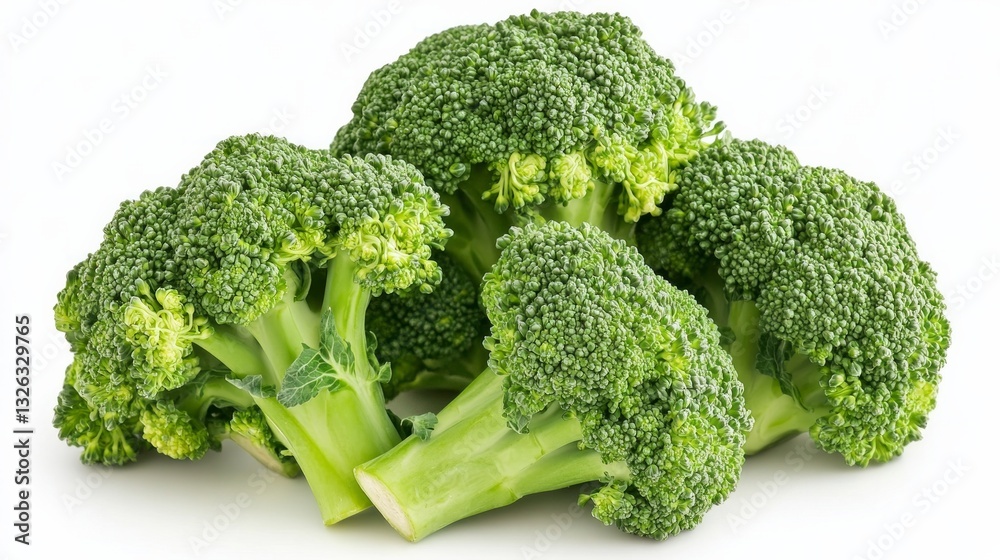 A bunch of broccoli is displayed on a white background