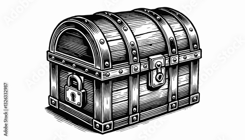 Antique treasure chest with lock for storing valuables and securing possessions