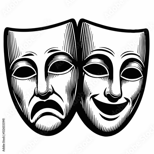 Comedy and Tragedy Masks with Contrasting Expressions of Sadness and Happiness