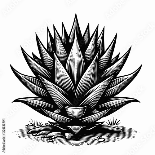 Detailed Agave Plant on Ground Close Up