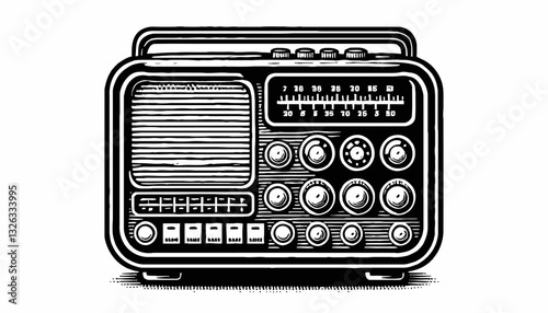 Illustration of a Radio Receiver with Speaker and Tuning Dials