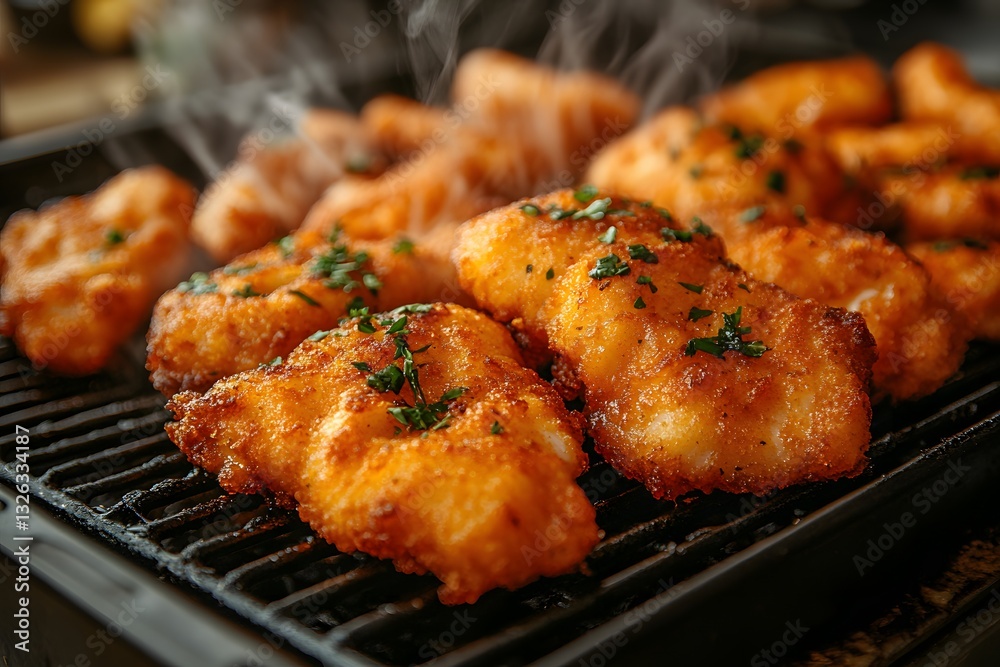 Delicious Crispy Fried Chicken on Grill for Food and Cooking Themes Delicious Crispy Fried Chicken on Grill for Food and Cooking Themes