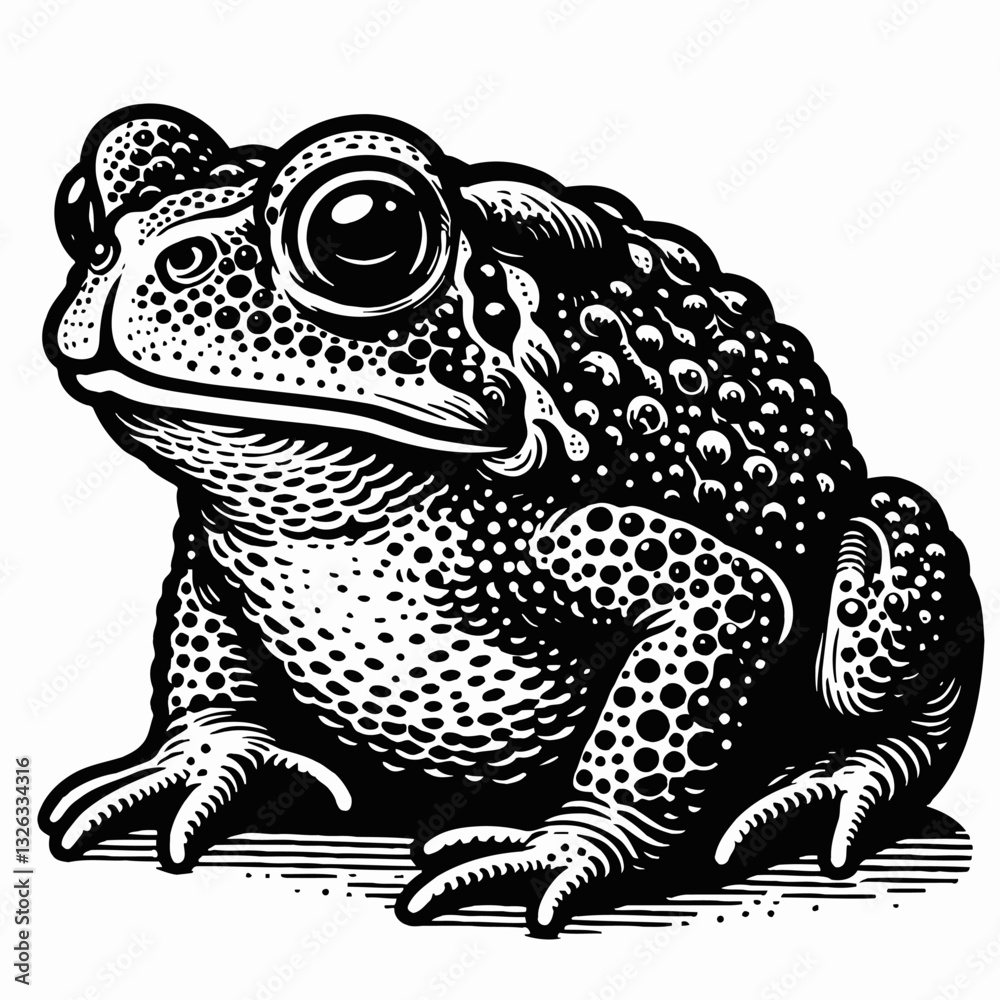 Detailed Illustration of a Toad with Textured Skin and Prominent Eyes