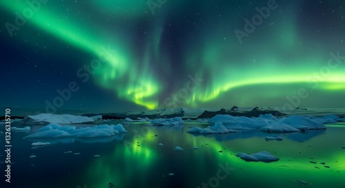Stunning Northern Lights Over an Icy Arctic Landscape