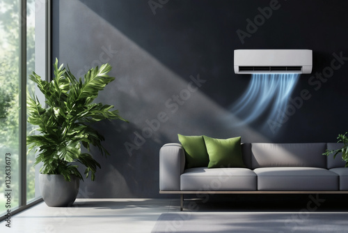Modern living room with air conditioning unit