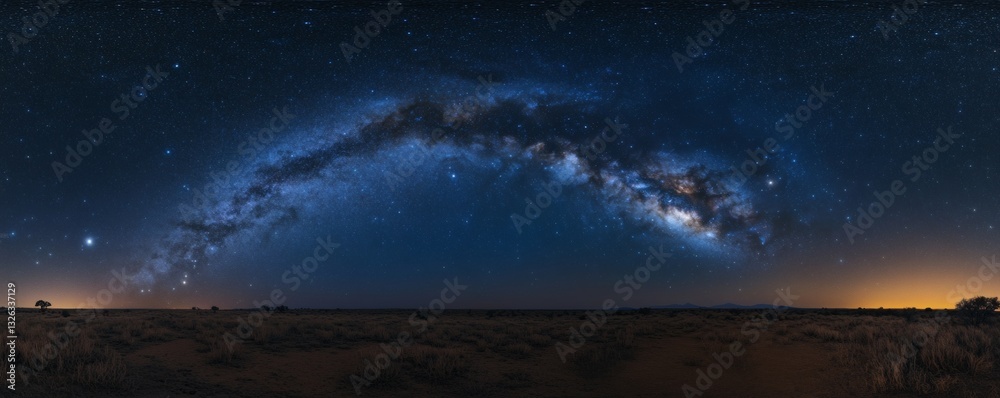 Fototapeta premium A sweeping panorama of the vibrant night sky above the landscape