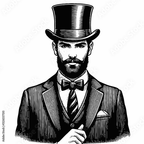 Elegant Man in Suit and Top Hat with Confident Expression Portrait