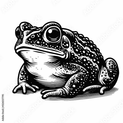 Detailed Vector of a Warty Toad with Big Eyes Sitting Still