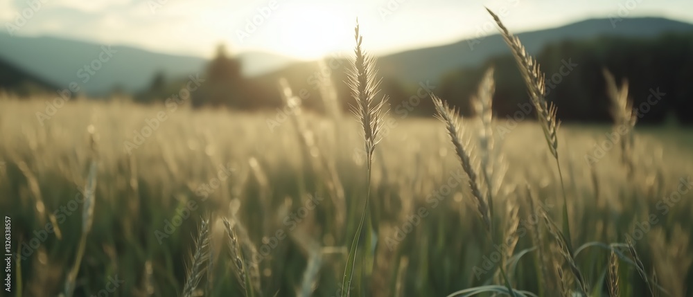 Obraz premium Golden wheat fields under sunset nature scene rural landscape