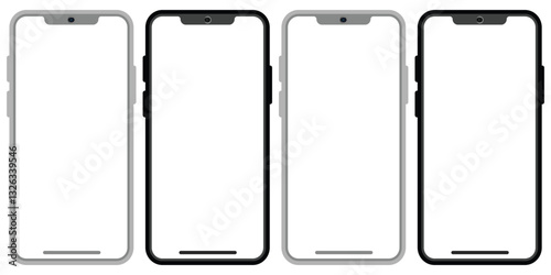 Modern smartphone devices mockup template set Black gray frame mobile phones with a blank display
