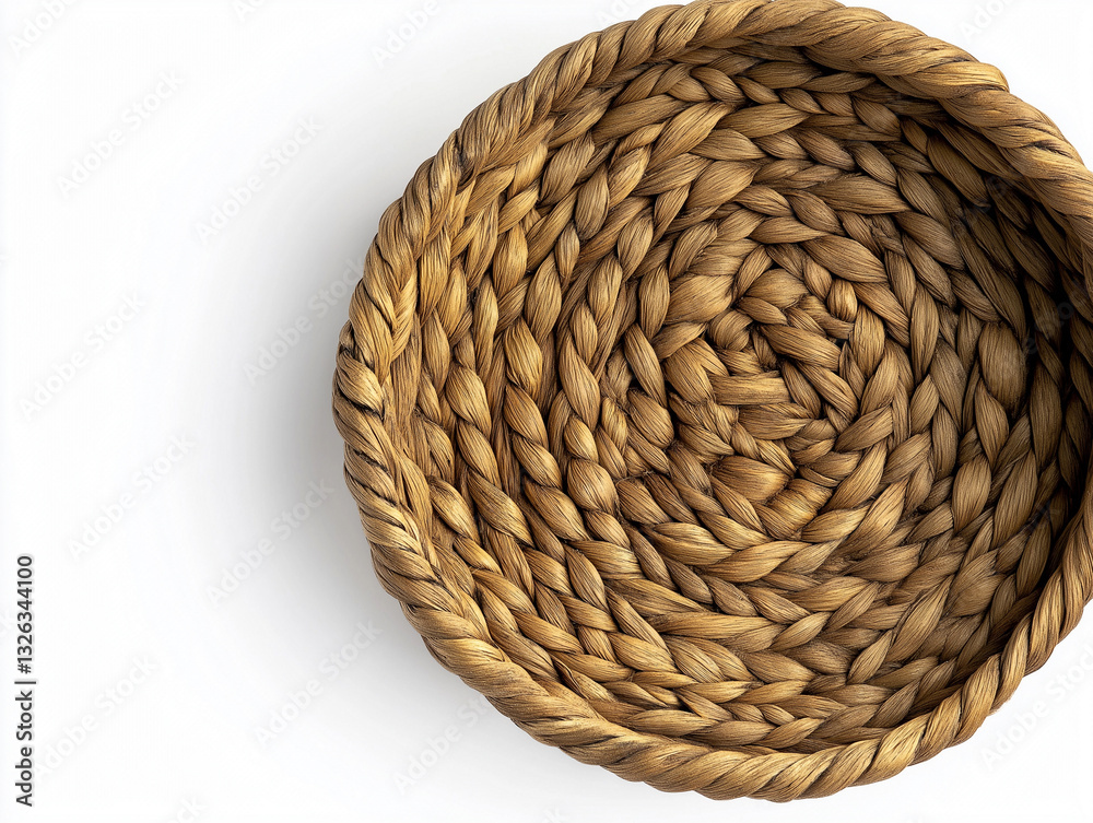 Fototapeta premium Handcrafted woven basket artisanal studio home decor minimalist design top view craftsmanship highlight