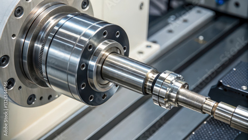 Precision machined robotic joint with metallic texture, showcasing intricate engineering and advanced manufacturing techniques. This highlights details of mechanical component