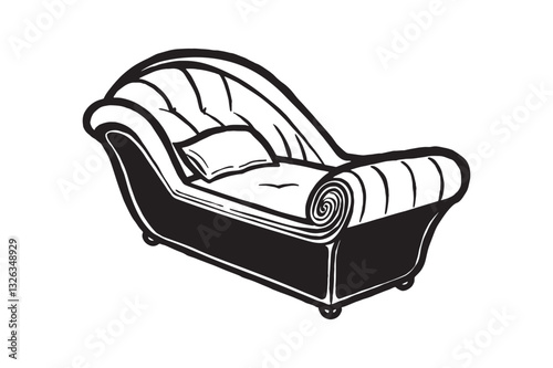 Silhouette of a cozy armchair with a curved backrest and soft cushions vector art illustration