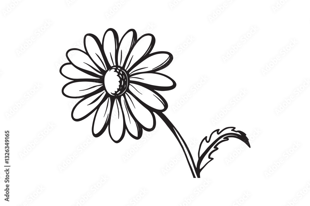 Fototapeta premium Silhouette of a daisy with a thin stem and a fully open bloom vector art illustration