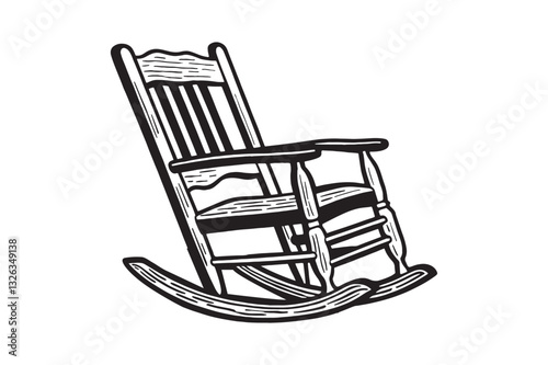 Silhouette of a classic wooden rocking chair captured in side profile vector art illustration