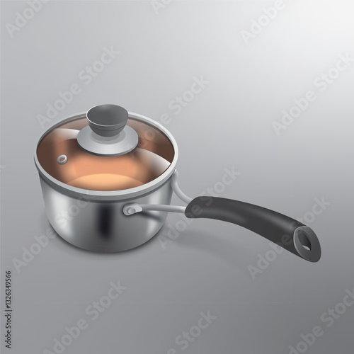 Sauce Pan Stainless Steel Vector 2D Realistic 