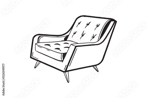 Silhouette of a mid-century modern armchair with angled legs vector art illustration