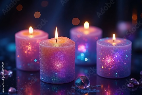 Galaxy-inspired candles with shimmering colors, adding a touch of magic to relaxation 