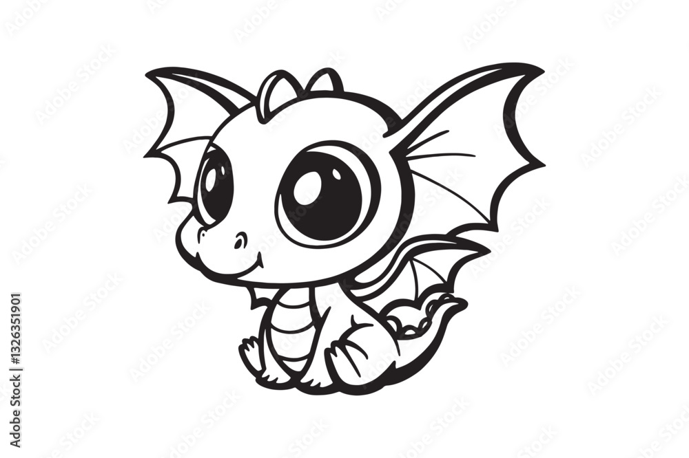Silhouette of a tiny baby dragon with big expressive eyes and small wings vector art illustration Silhouette of a tiny baby dragon with big expressive eyes and small wings vector art illustration