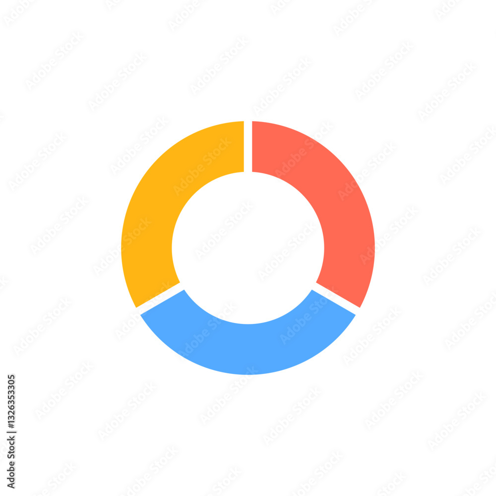 A circular chart with three colored sections shows data distribution in blue, yellow, and orange. A circular chart with three colored sections shows data distribution in blue, yellow, and orange.