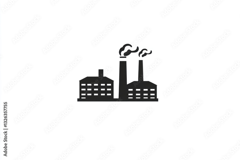 Obraz premium A simple yet effective black design of a factory featuring steam from smokestacks, encapsulating industrial themes in a concise visual language fitting for modern designs.
