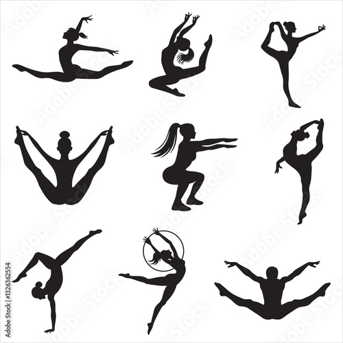 Vector Illustration of Gymnastics Girl Silhouette in Motion Bundle