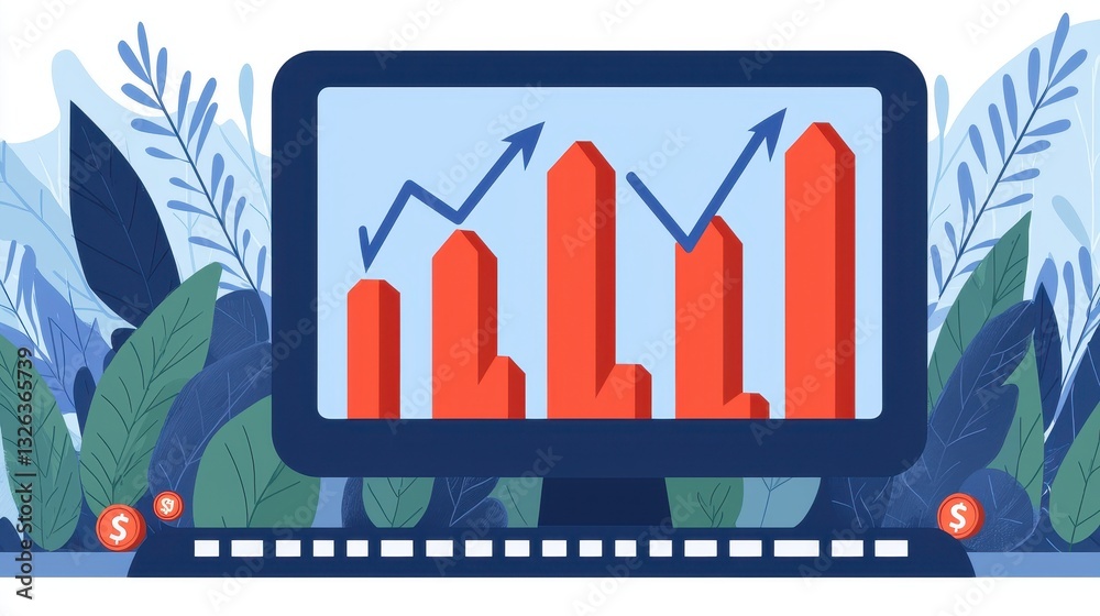 Fototapeta premium Business Growth Visualization with Financial Charts and Nature Elements