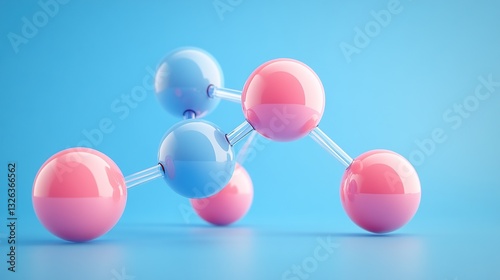 Molecular Model with Pink and Blue Atoms on Light Blue Background