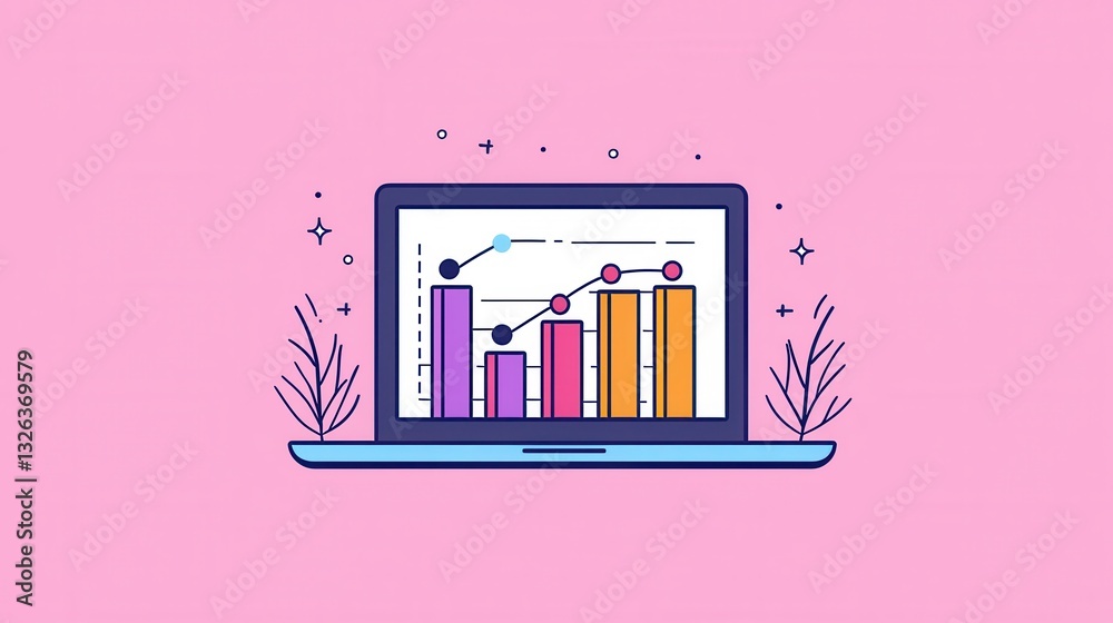 Colorful Data Visualization on Laptop Screen with Pink Background Colorful Data Visualization on Laptop Screen with Pink Background