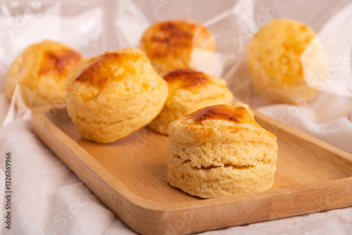 Homemade Cheese Scone on wooden plate