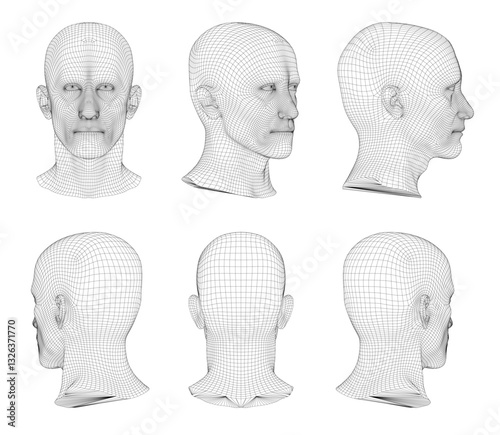 The image is a series of six same heads, all of which are drawn in black and white.