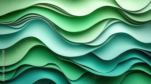 Abstract Wavy Design in Green and Teal Shades