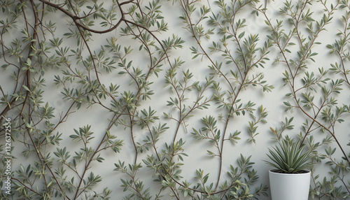 Green Floral Wallpaper with Vines for Vintage and Interior Design