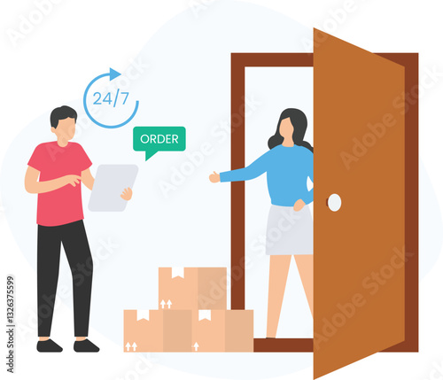 Door delivery and home service, fast shipping or contactless delivery, parcel tracking or real-time updates, on-demand delivery or courier service, doorstep service or convenient shipping 
