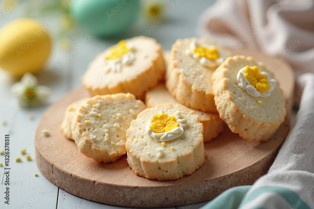 Easter Egg Cookies in a Rustic Style, in White and Yellow Colors, for a Holiday Treat Easter Egg Cookies in a Rustic Style, in White and Yellow Colors, for a Holiday Treat