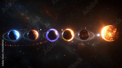 Planetary System with Aligned Orbits and Vibrant Colors photo